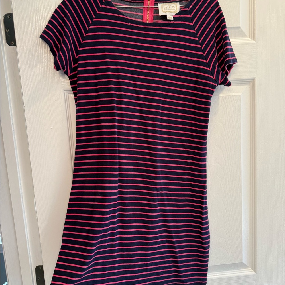 Sail to Sable Striped Navy and Pink Dress SMALL euc